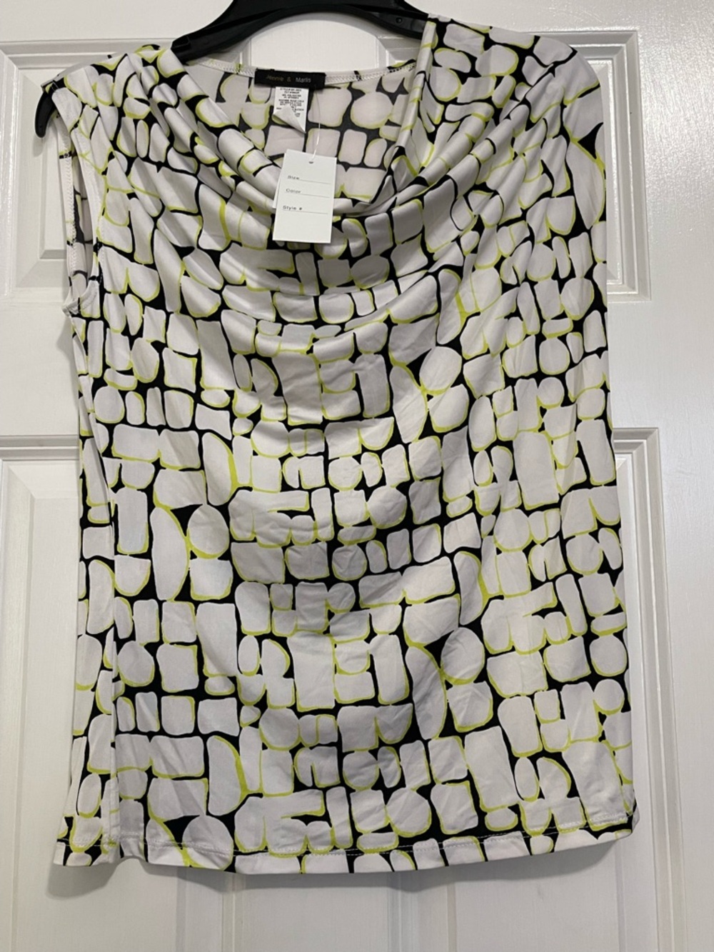 Jennie & Marlis White & Black Geo Print Cowl Neck Sleeveless Top